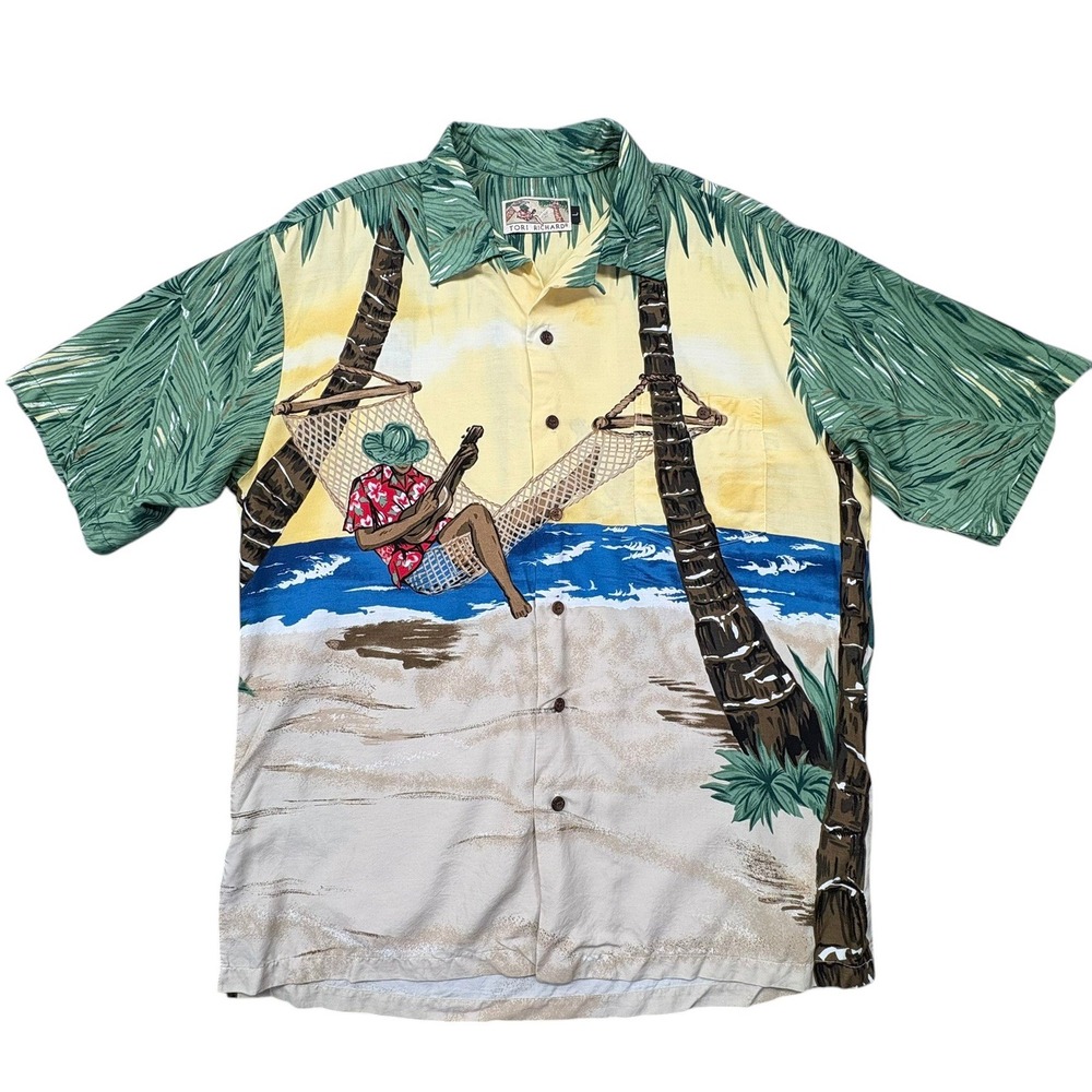 Tori Richard Tropical Hawaiian Shirt Mens L Multicolor Beach Short‎ Sleeve Y2K